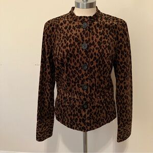 VTG Women’s Velvet Leopard Cheetah Print Blazer Jacket Sz S 90s Mob Wife Button